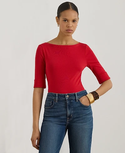 Lauren Ralph Petite Stretch Cotton Boatneck Tee