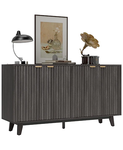 Homcom 55" Modern Sideboard Buffet Cabinet with Fluted Doors Wood Legs