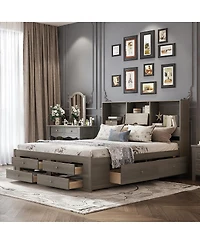 Streamdale Furniture King Size Platform Bed with Storage Headboard and 8 Drawers