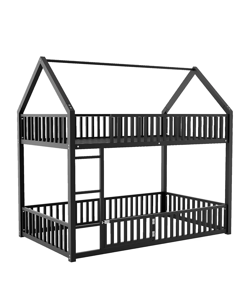 Streamdale Furniture Metal Twin over Twin House Bunk Bed with Fence and Door