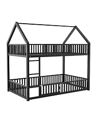Streamdale Furniture Metal Twin over Twin House Bunk Bed with Fence and Door