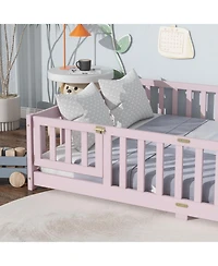 Streamdale Furniture Rubberwood, Engineered wood Full Size Floor Bed with Fence & Door