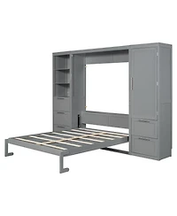 Streamdale Furniture Queen Size Murphy Bed Wall Bed with Closet, Drawers and Shelves, Gray
