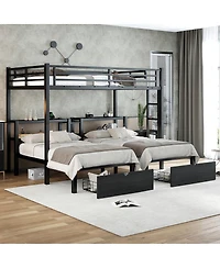Streamdale Furniture Over Twin & Twin Triple Bunk Bed with Drawers & Usb