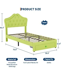 Gaomon Twin Upholstered Bed Frame with Led Headboard Lights & Storage Drawer, Noise Free, Platform for Kids and Teens