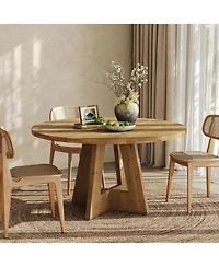 Tribesigns Solid Wood Round Dining Table, 47" Farmhouse Kitchen Table for 4-6, Wooden Circle Dinner Table