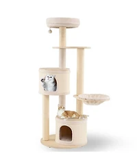 Aostirmotor 60"Tall Wooden Cat Tree with Scratching Posts & Condos