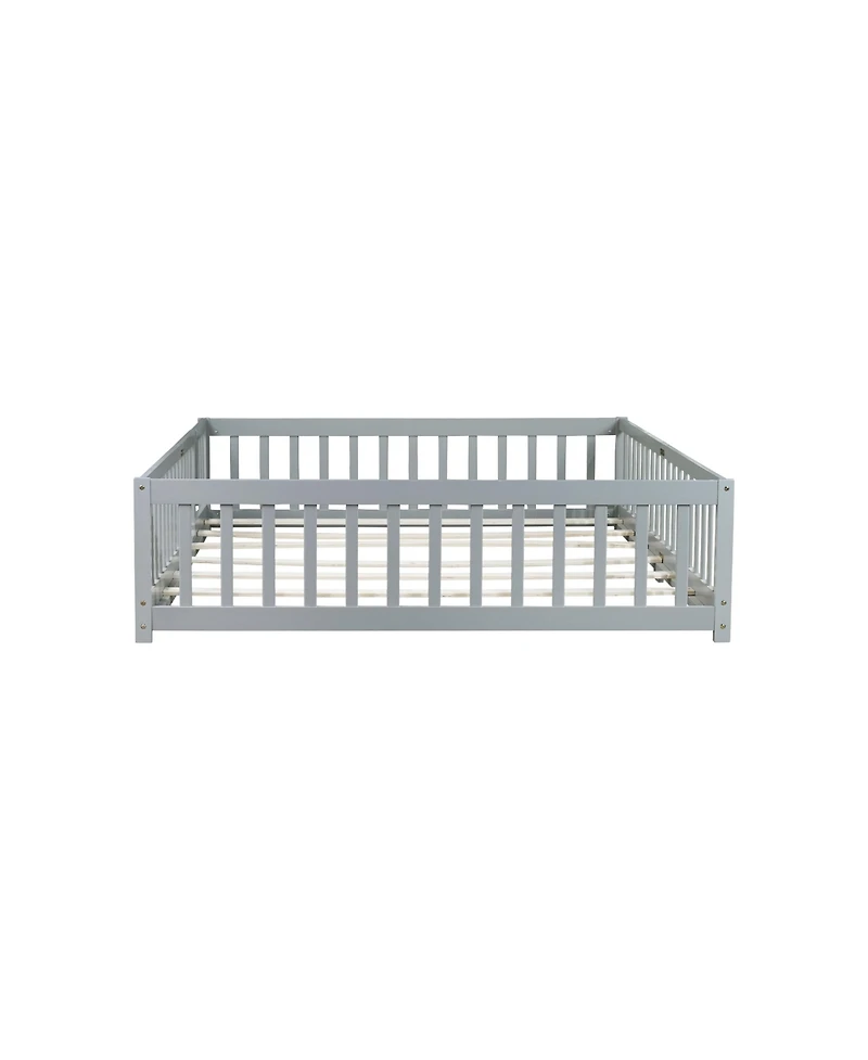 Streamdale Furniture Queen Floor Bed with Fence & Guardrails