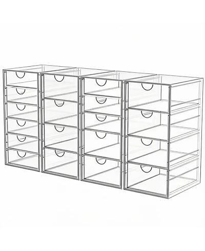 Yigii 4 Pack Acrylic Makeup Organizer with 19 Drawers for Bathroom & Vanity Storage