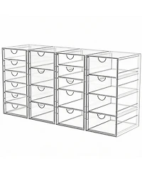 Yigii 4 Pack Acrylic Makeup Organizer with 19 Drawers for Bathroom & Vanity Storage