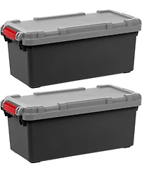 Iris Usa, 15-Gallon, Lockable Storage Trunk Box, Plastic, Black/Gray, 2Pk