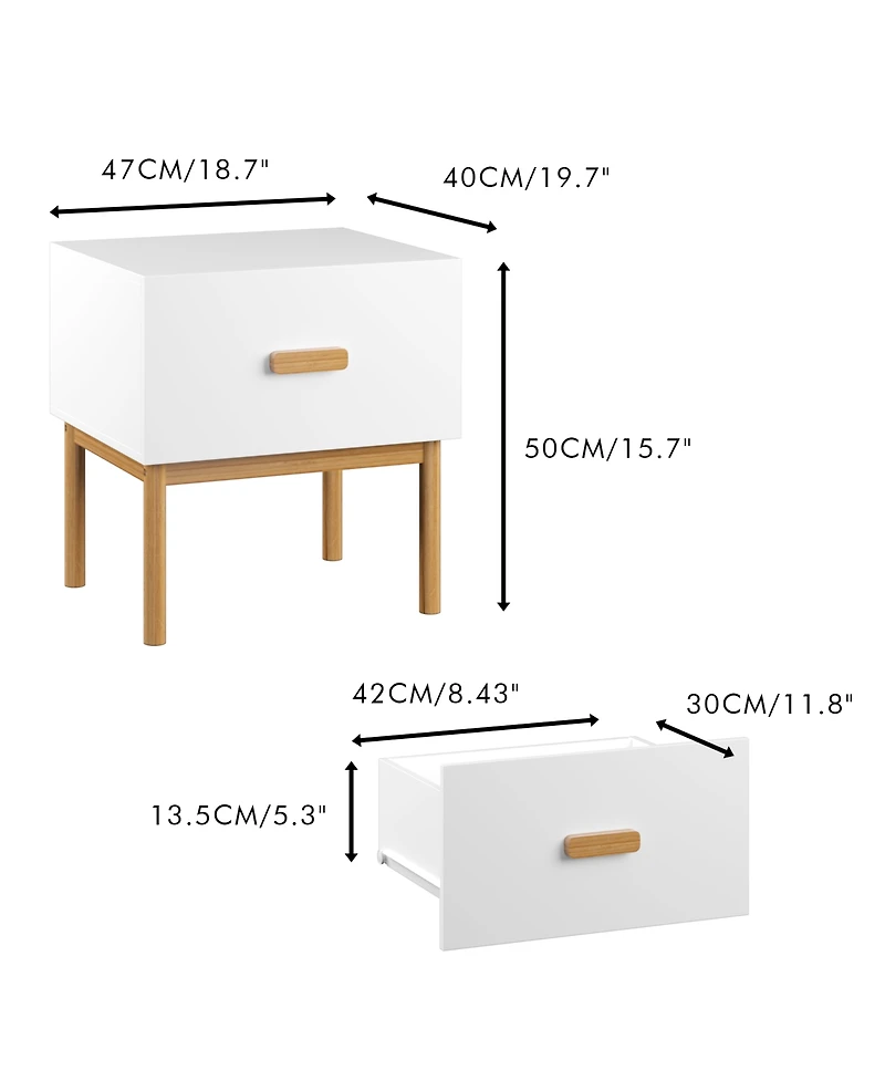 Streamdale Furniture Modern White Nightstand with Drawer & Wood Legs