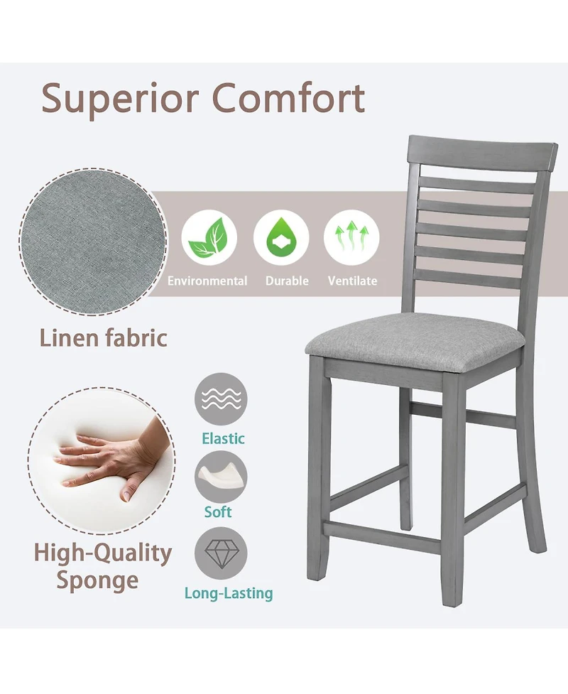 Streamdale Furniture Dining Chairs Set of 4, Wooden Counter Height Chairs with Padded Seat, Gray