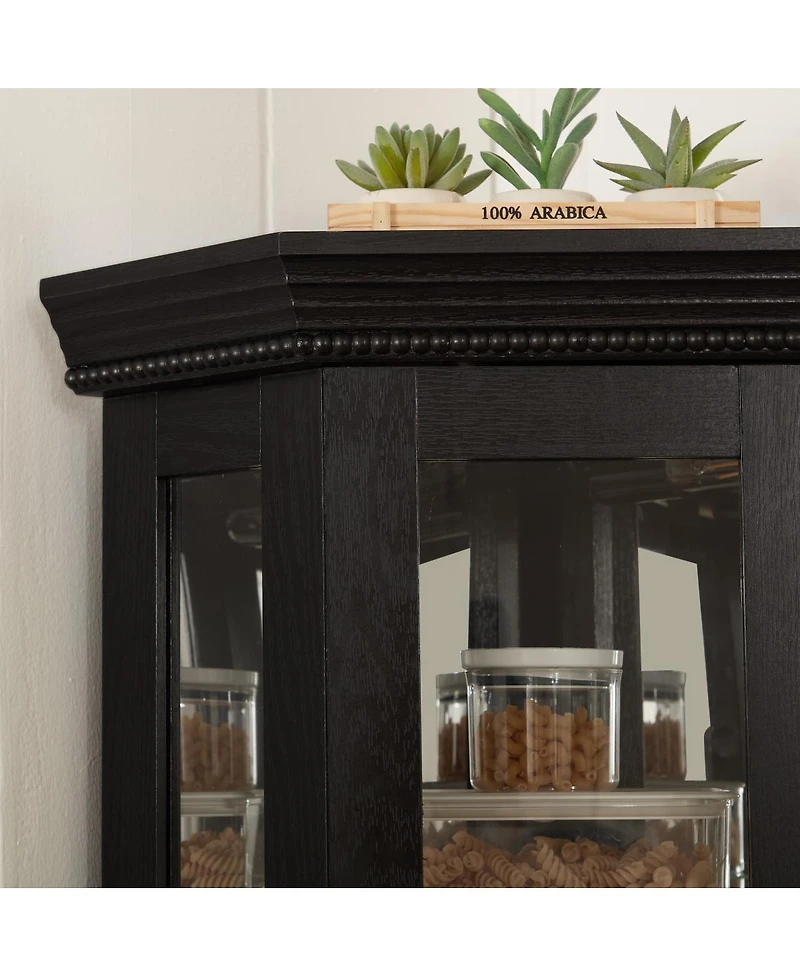 Streamdale Furniture Streamdale Lighted Corner Curio Cabinet with Tempered Glass Doors & Adjustable Shelving - Black