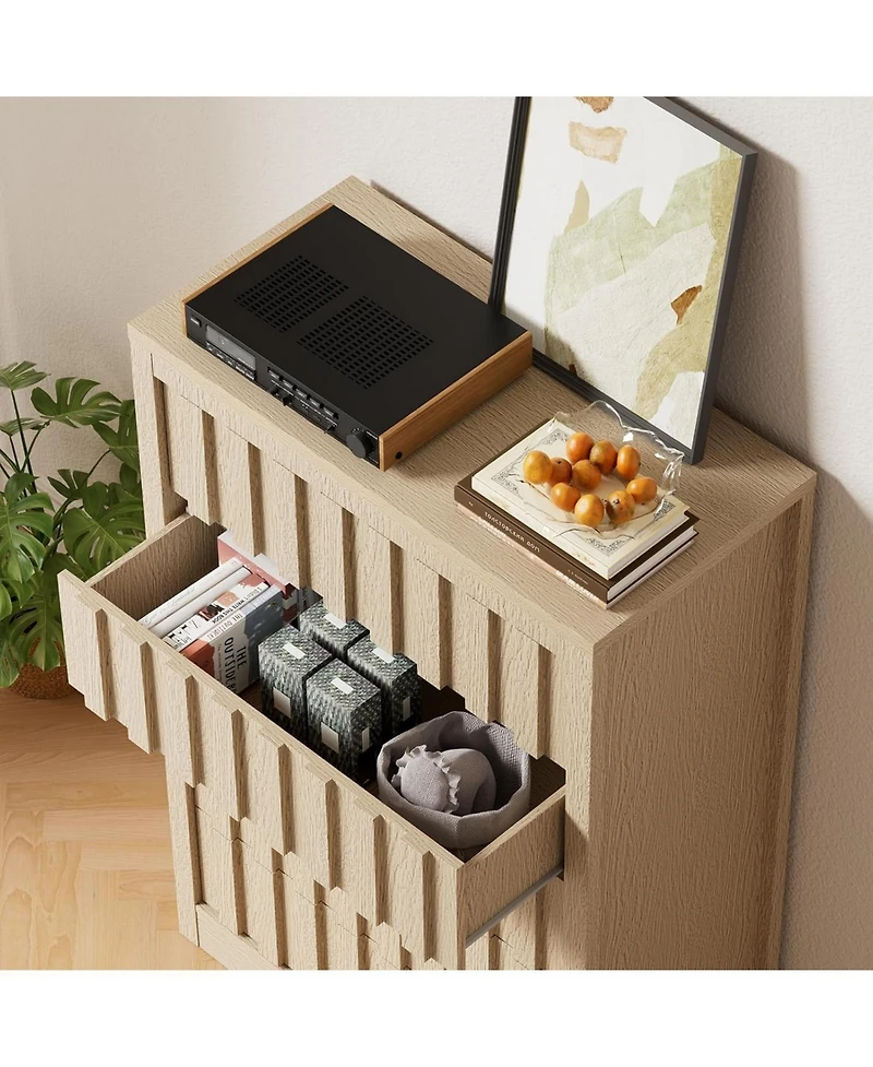 Gaomon 5-Drawer Tall Fluted Dresser, Modern Handleless Wood Storage Cabinet with Deep Storage for Bedroom, Living Room