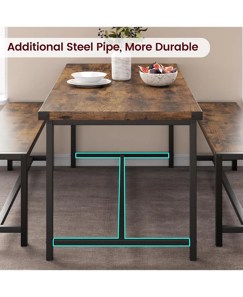 gaomon 3 Piece Dining Table Set for 4 with Space-Saving Benches, Tabletop, Steel Frame, Modern Farmhouse Kitchen Table for Small Spaces