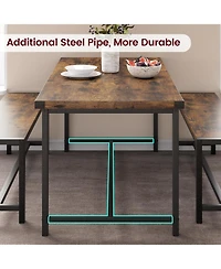 gaomon 3 Piece Dining Table Set for 4 with Space-Saving Benches, Tabletop, Steel Frame, Modern Farmhouse Kitchen Table for Small Spaces