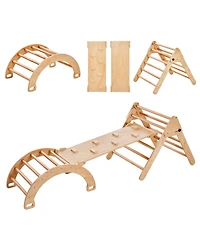 Mecale Pikler Triangle Set, 5-in-1 Montessori Climbing Gym w/ Ramp & Arch, Large Wooden Set, Ages 1-3