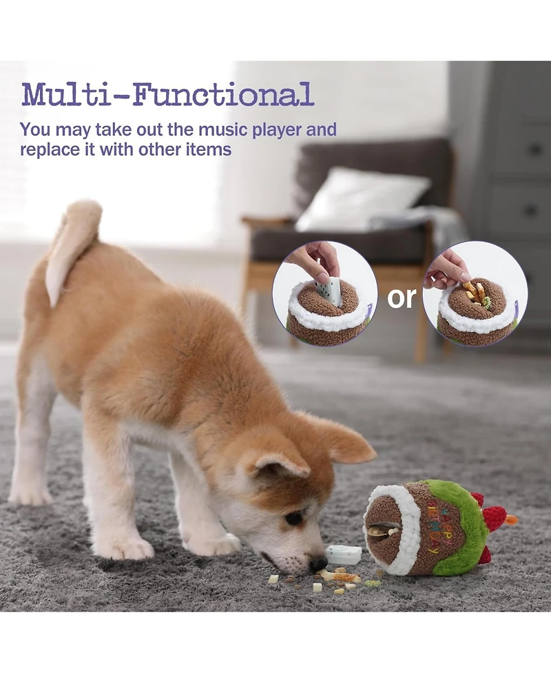 Nocciola Matcha Strawberry Birthday Cake Dog Toy, Plush Toy with Removable Birthday Song Player, Interactive Dog Toy, Perfect Birthday Gift for Dogs