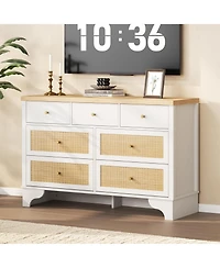 Gaomon 7 Drawer Dresser for Bedroom, 47.3" Wide Natural Rattan Chest of Drawers
