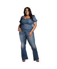 Poetic Justice Plus Zip Front Puff Sleeves Tencel Corset Top