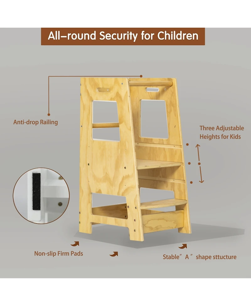 Streamdale Adjustable Kids' Kitchen Step Stool, Safety Rail