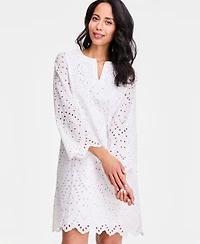 Jm Collection Women's Novelty Eyelet 3/4-Sleeve Shift Dress, Macy's Exclusive