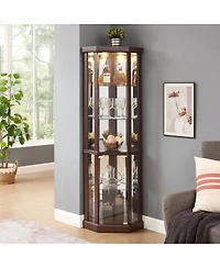 Streamdale Furniture Streamdale Corner Lighted Curio Cabinet with Dark Cherry Finish and Included Light