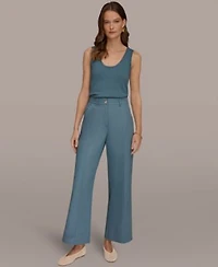 Donna Karan Weekend Womens High Rise Pintuck Trousers Neck Pointelle Stitch Tank Top