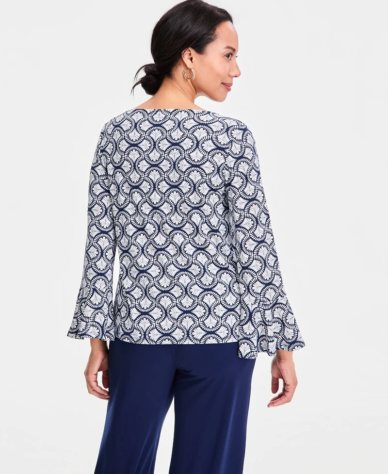 Jm Collection Women's Printed Boat-Neck Bell-Sleeve Top, Macy's Exclusive