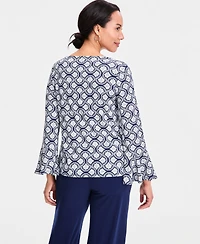Jm Collection Women's Printed Boat-Neck Bell-Sleeve Top, Macy's Exclusive
