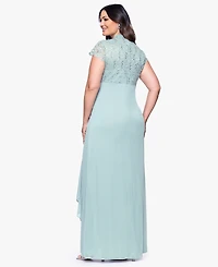 B&A by Betsy & Adam Plus Sequined-Lace Ruched Gown