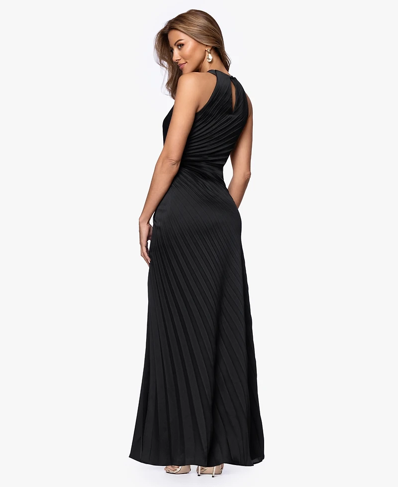 Xscape Women's Long Pleated Halter Neck Ball Gown