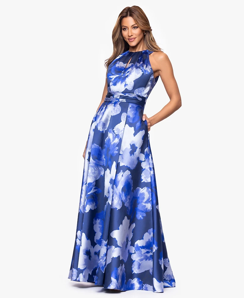 Xscape Women's Long Printed Halter Neck Ball Gown