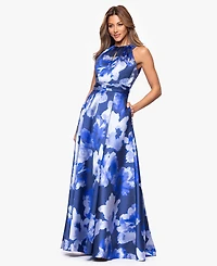 Xscape Women's Long Printed Halter Neck Ball Gown