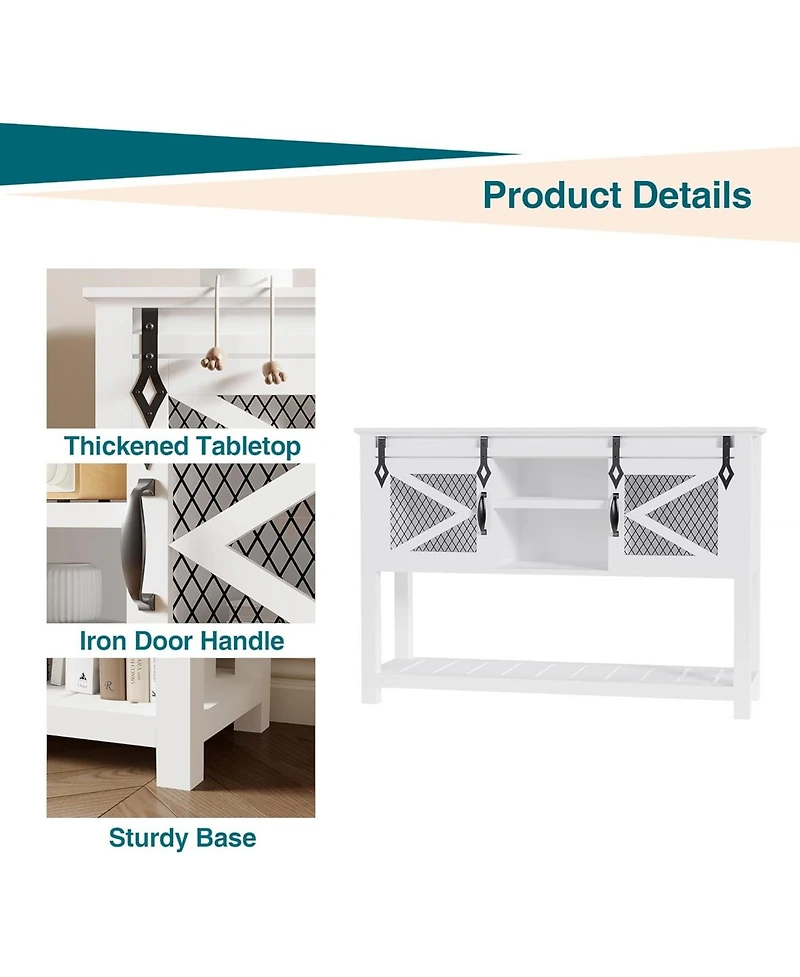 gaomon 46" Farmhouse Entryway Console Table with Sliding Barn Door & Ample Storage Shelf - Narrow Rustic Wooden Sofa Table for Living Room and Foyer