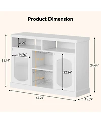 gaomon Modern Coffee Cabinet with Led Lights, Coffee Bar Table with 2 Glass Doors, White Bar Cabinet with with Wine Racks for Kitchen, Dining Room