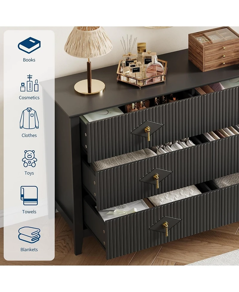 Gaomon Fluted Dresser 54 Inch Wide, -Drawer Wood for Bedroom, Modern Chest of Drawers