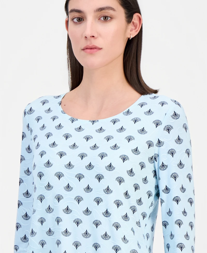Jm Collection Women's Printed 3/4 Sleeve Scoop-Neck Jacquard Top, Macy's Exclusive
