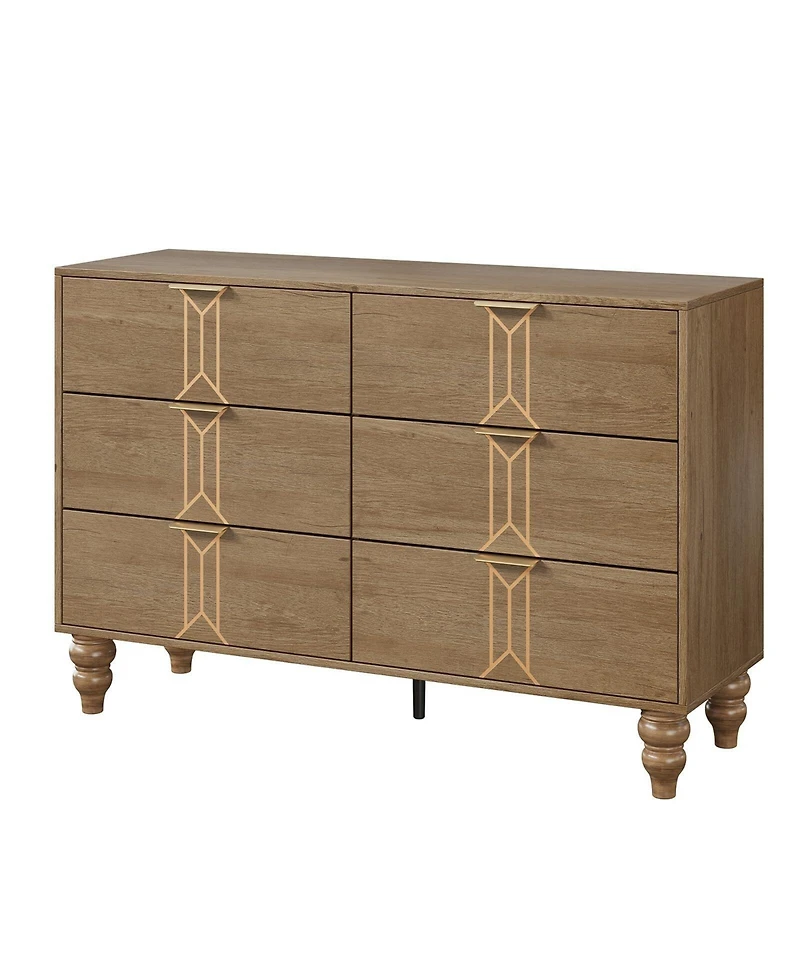 gaomon Modern Wooden 6 Drawer Dresser with Vintage Pattern Design
