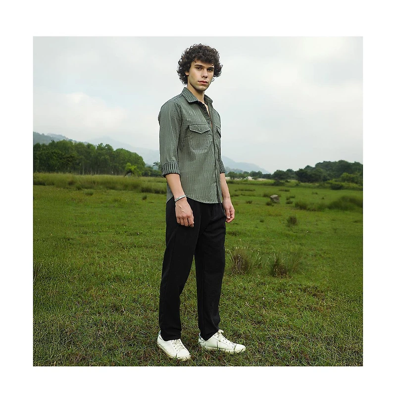 Campus Sutra Men's Crimp-Tactile Utility Shirt