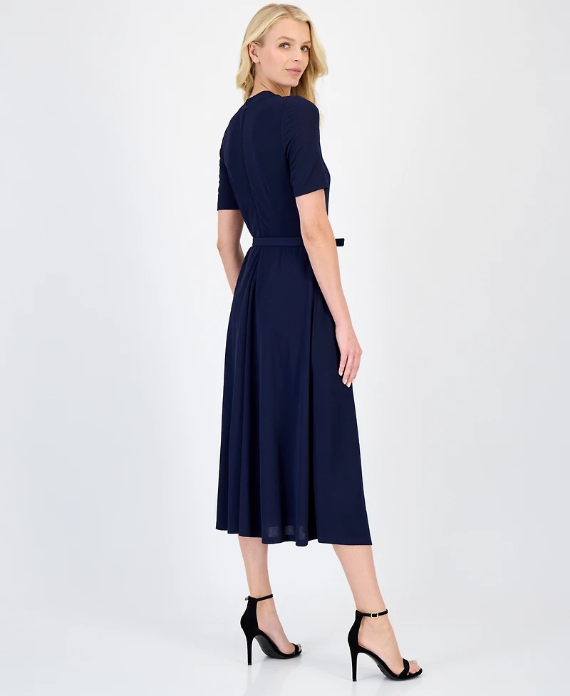 Anne Klein Women's Twist-Neck Flared Midi Dress