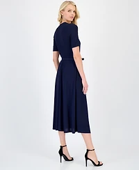 Anne Klein Women's Twist-Neck Flared Midi Dress