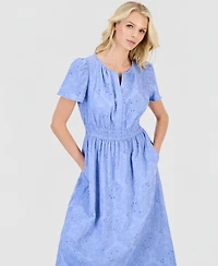 Anne Klein Women's Eyelet Short-Sleeve Midi Dress