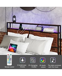 Streamdale Furniture King Bed Frame with Storage Headboard & 12 Drawers, Led Lights, Metal Platform