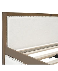 Streamdale Furniture Full Size Upholstered Daybed with Trundle and Nailhead Decoration