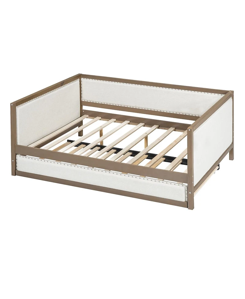 Streamdale Furniture Full Size Upholstered Daybed with Trundle and Nailhead Decoration