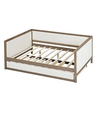 Streamdale Furniture Full Size Upholstered Daybed with Trundle and Nailhead Decoration