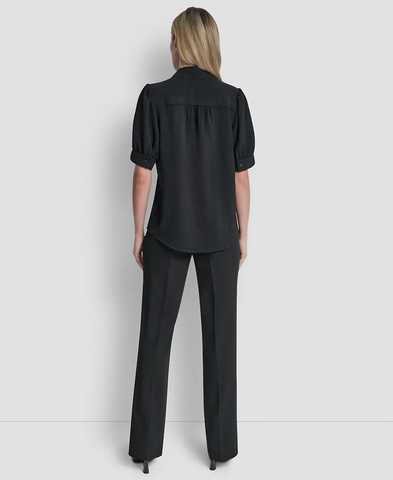 Dkny Women's Mandarin Collar Textured Woven Blouse