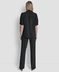 Dkny Women's Mandarin Collar Textured Woven Blouse